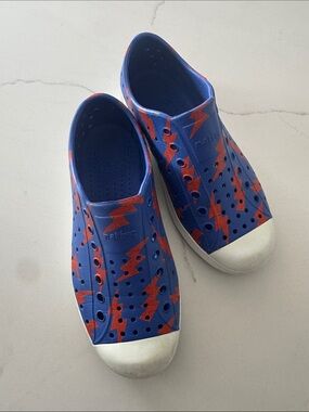 Native Kids Shoes in Blue with Red Lightning